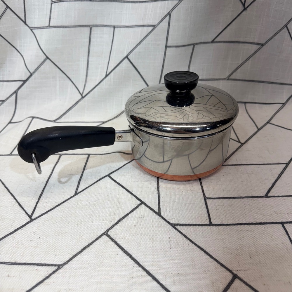 Revere Ware 1801 Saucepan 1 Qt Silver Copper‎ Bottom Vintage Lid Stainless Steel